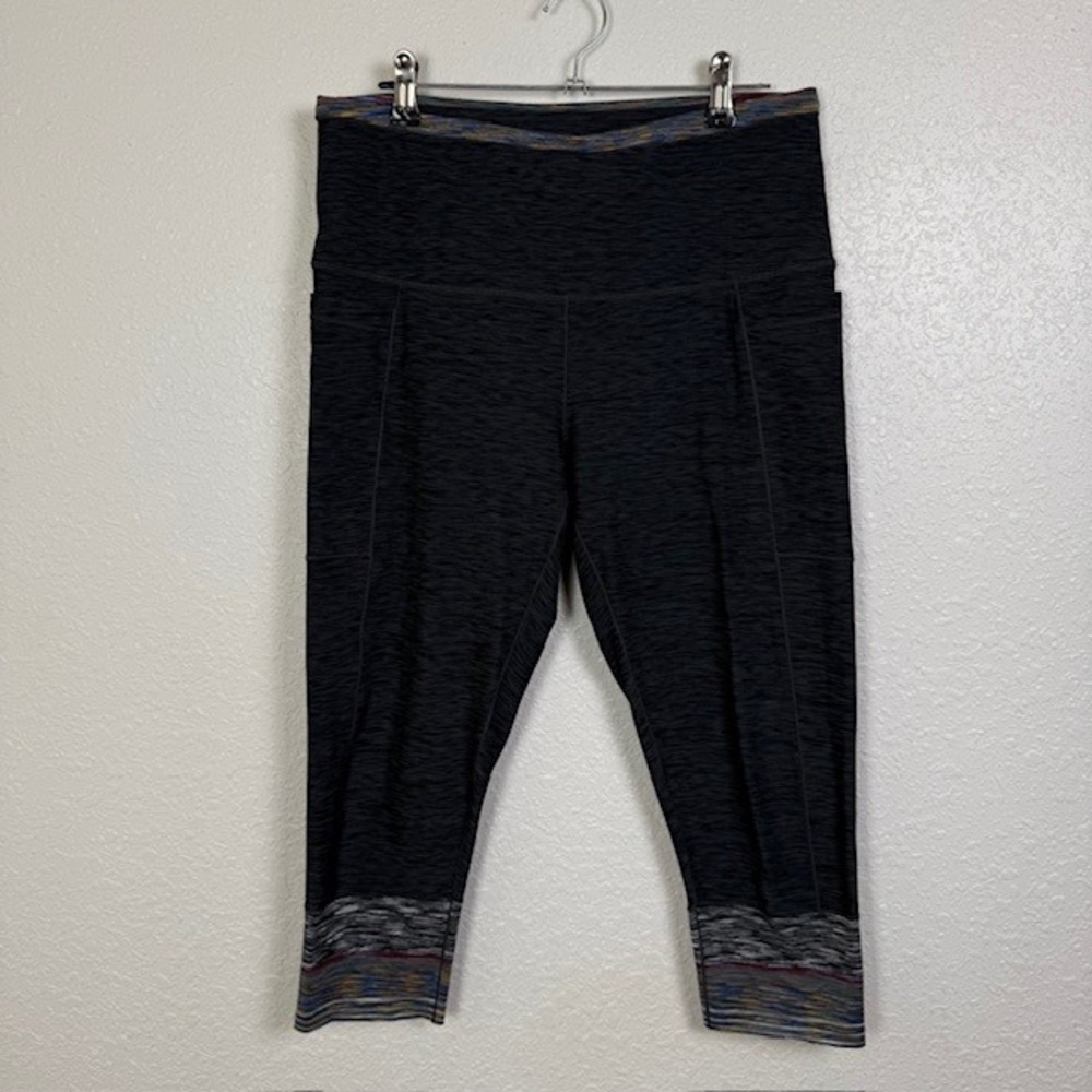 Prana Electra Capris Leggings Space Dye Side Pockets Gray Large